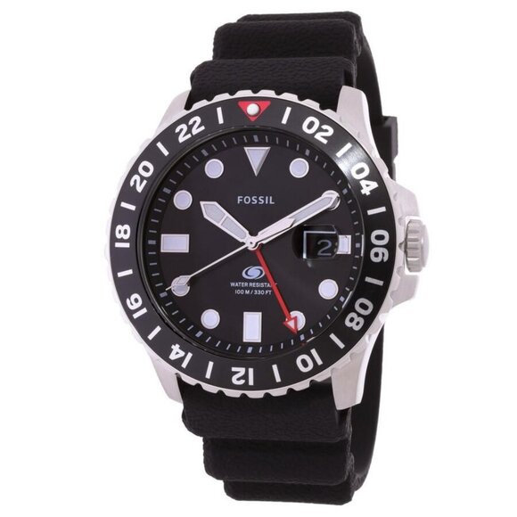 NWT Authentic Fossil Blue GMT Quartz Black Dial Men's Watch - Picture 1 of 3
